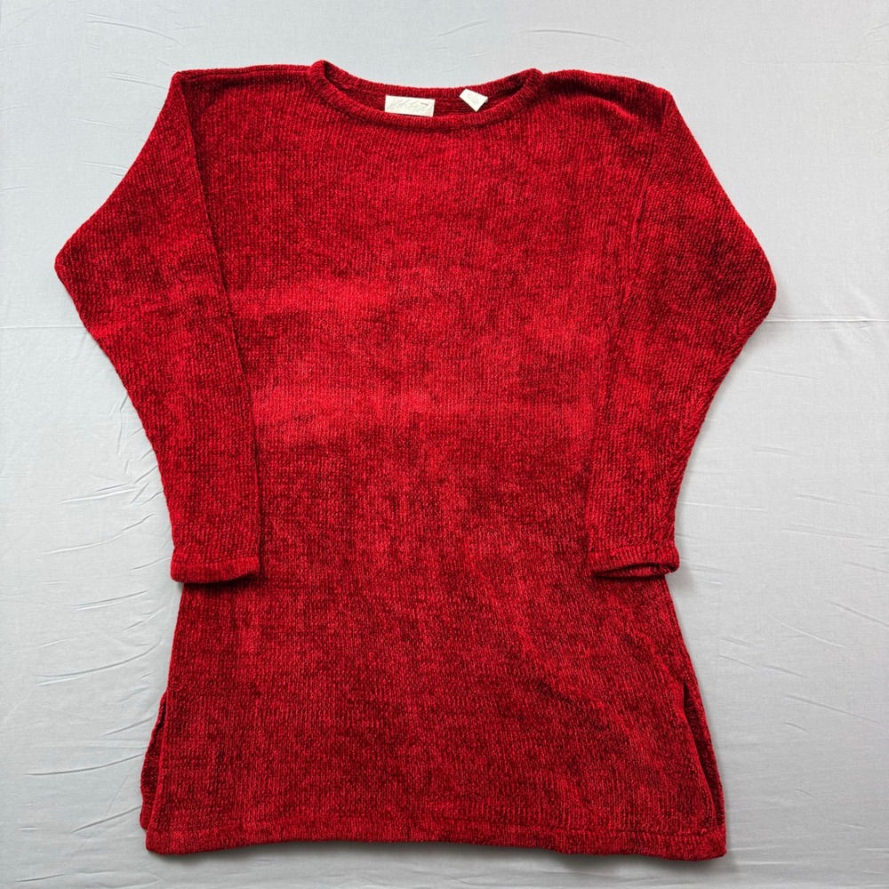 White Stag Red Chenille Knit Tunic Sweater Long Sleeve Crew Neck Small